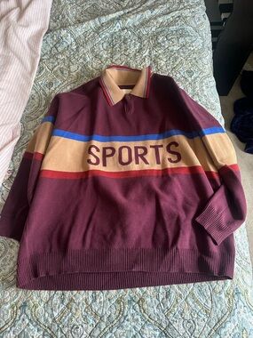 Good Alma Burgundy 'Sports' Stripe Pullover Sweater